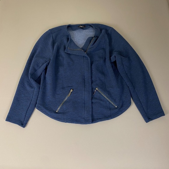 Torrid Moto Knit Sweater Jacket Plus Size 3X Textured Blue‎ Zipper Pockets Rayon - Picture 1 of 13